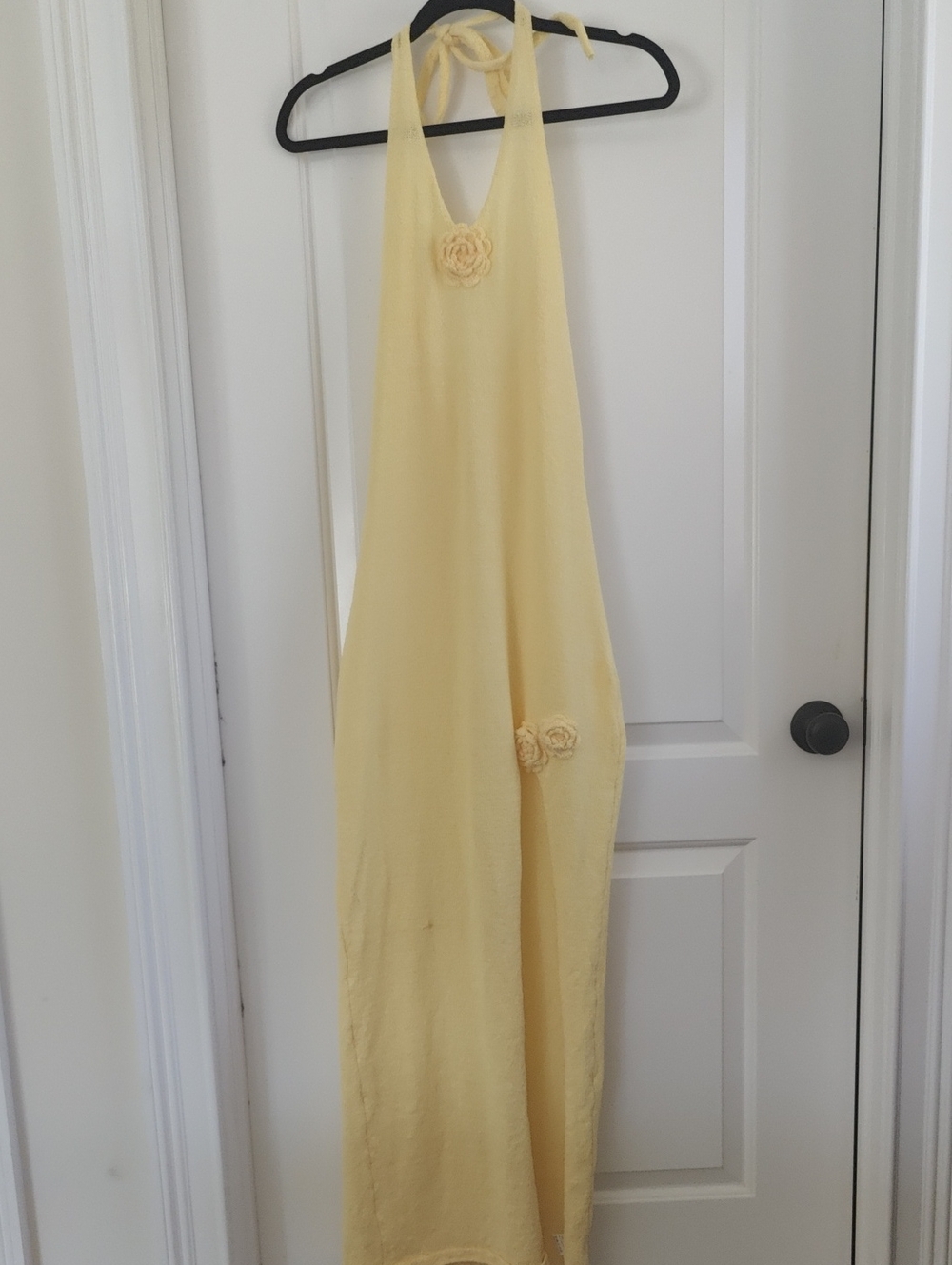 Zara Yellow Halter One-Piece Dress with Floral Appliqués